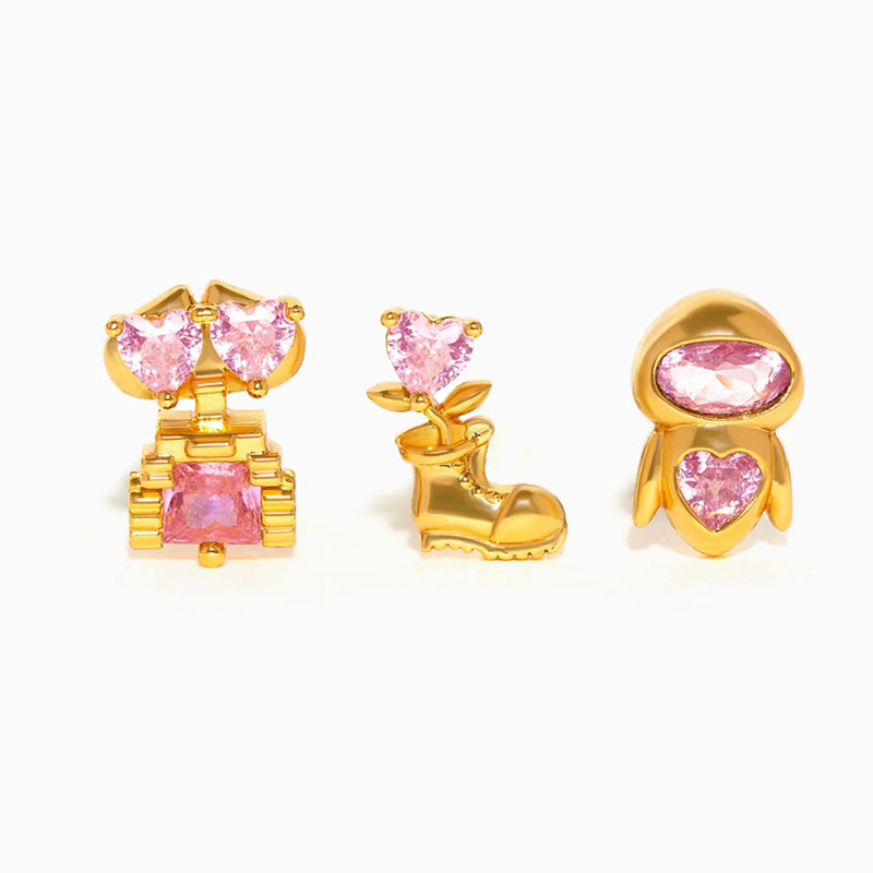 Silver Copper Gold-plated Diamond Geometric Cartoon Earrings Set