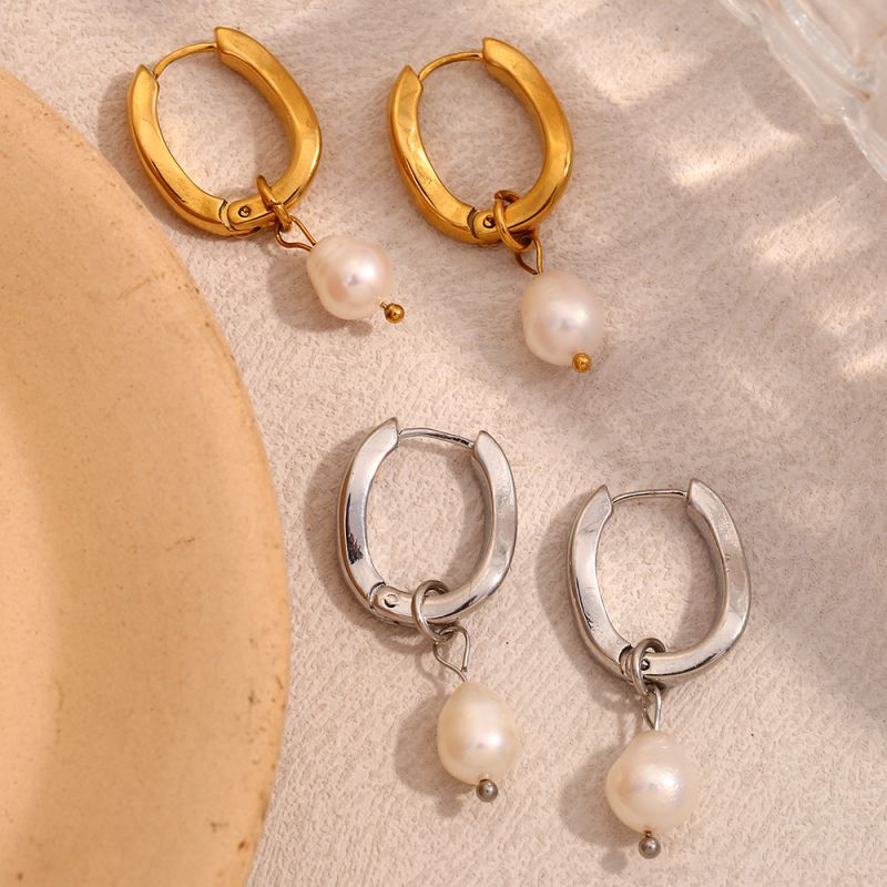Irregular U-shaped Pearl Earrings-gold Stainless Steel Irregular U-shaped Pearl Earrings