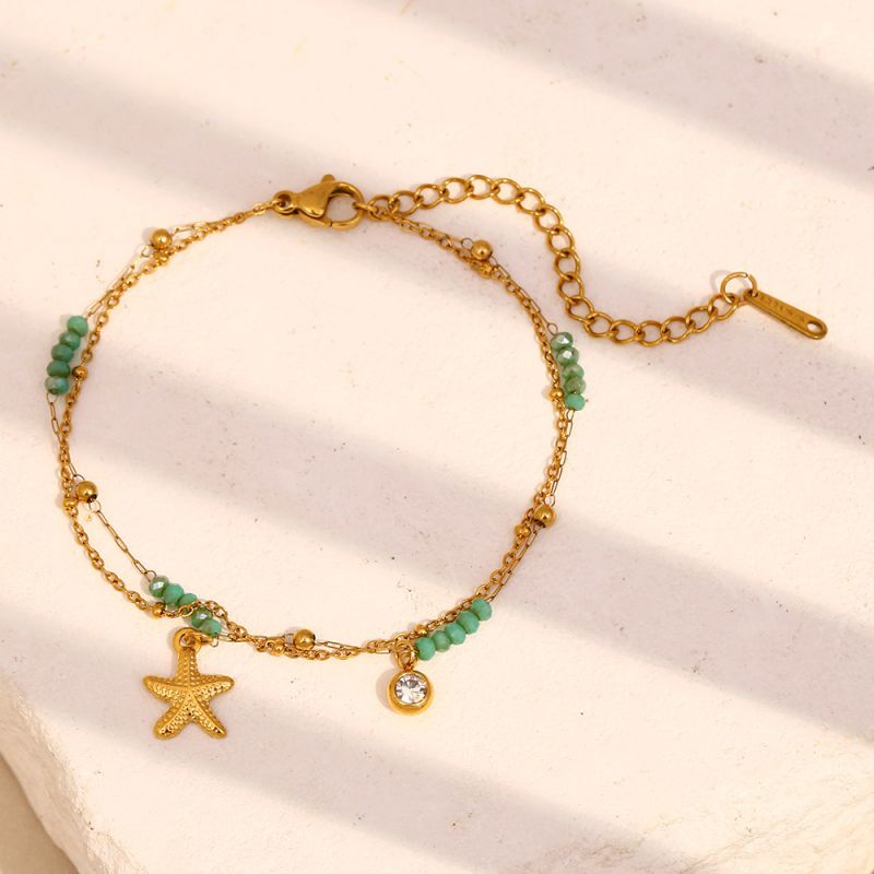 Double Starfish Bracelet-gold Stainless Steel Gold-plated Double-layer Starfish Bracelet