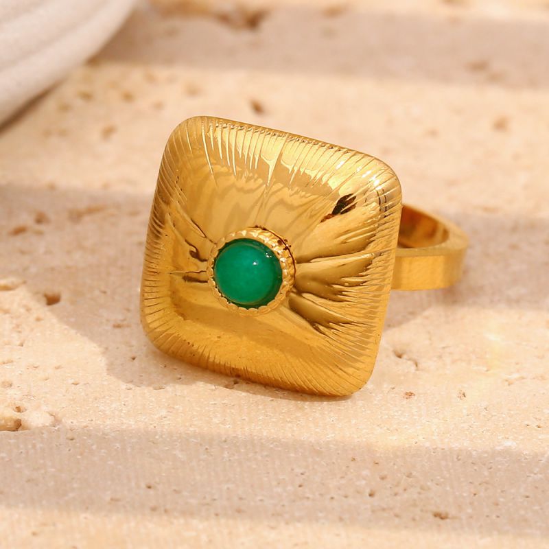 Square Emerald Open Ring-gold Stainless Steel Gold-plated Square Emerald Open Ring