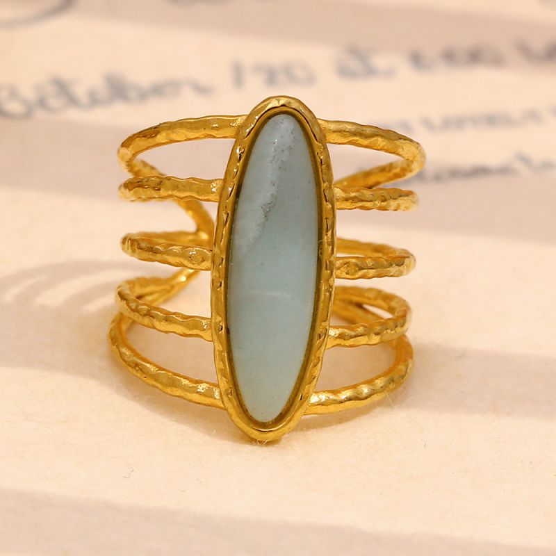 Long Gem Open Ring-gold Stainless Steel Gold-plated Long Strip Open Ring