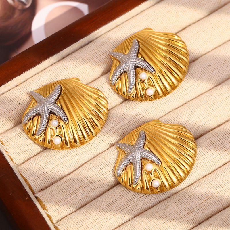 Starfish Scallop Open Ring - Two Colors Stainless Steel Starfish Shell Ring