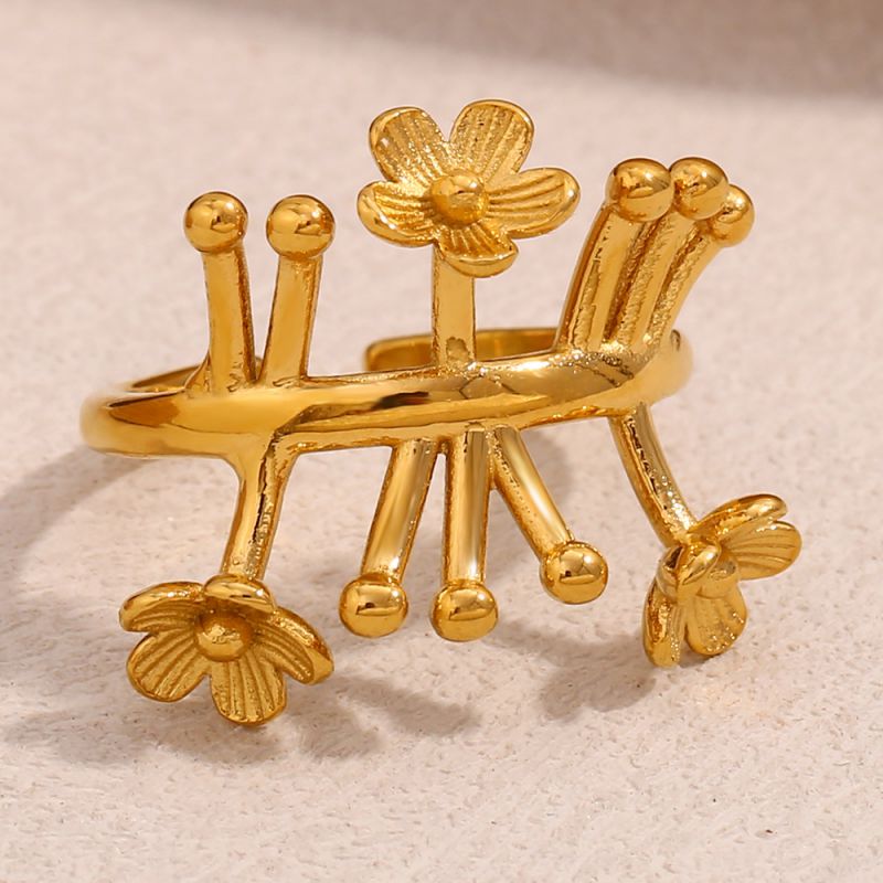 Flower Open Ring-gold Stainless Steel Flower Round Ring