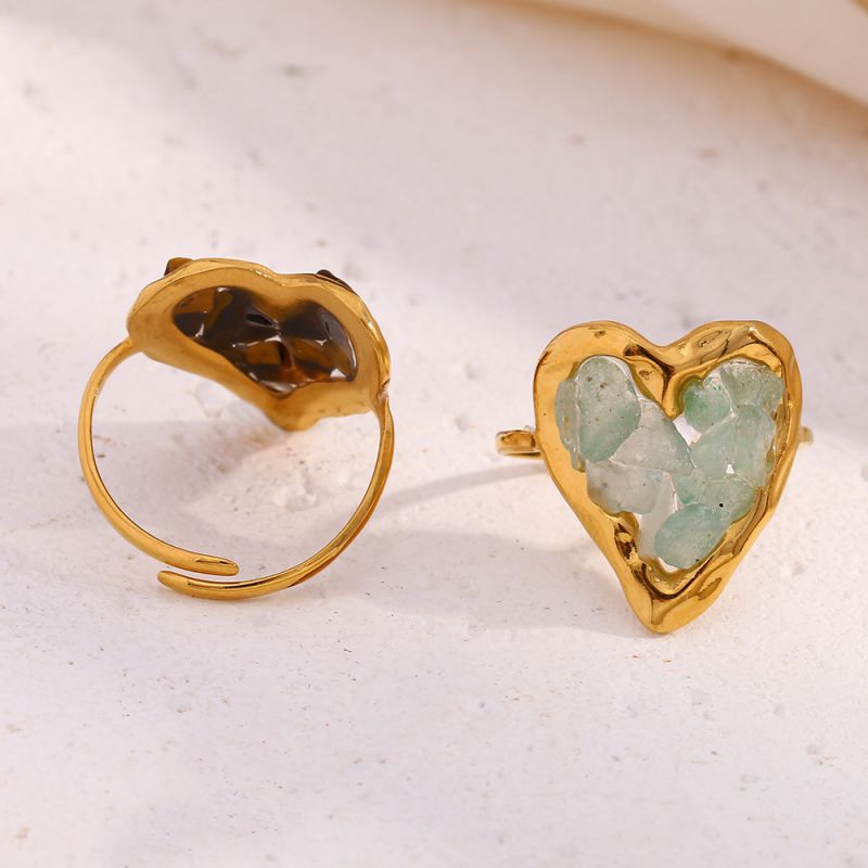 Tiger Eye Stone Adhesion Heart Open Ring-gold Stainless Steel Gold-plated Tiger Eye Heart Ring