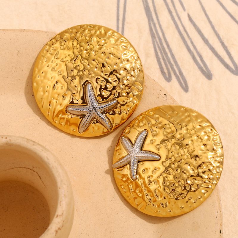 Shield Starfish Earrings - Two Colors Stainless Steel Shield Starfish Earrings