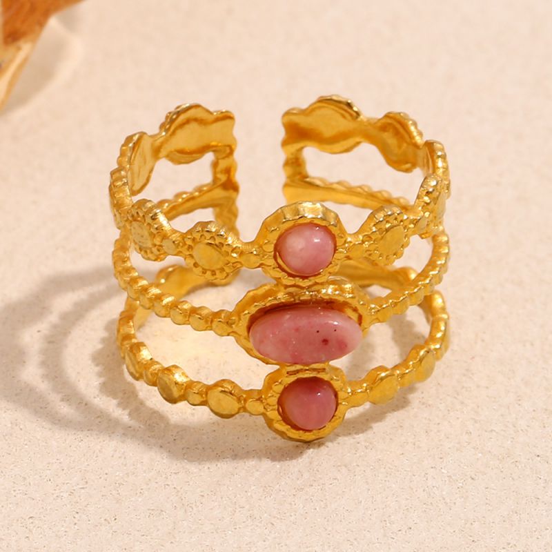 Ruby Three-layer Open Ring-gold Stainless Steel Natural Stone Layered Ring