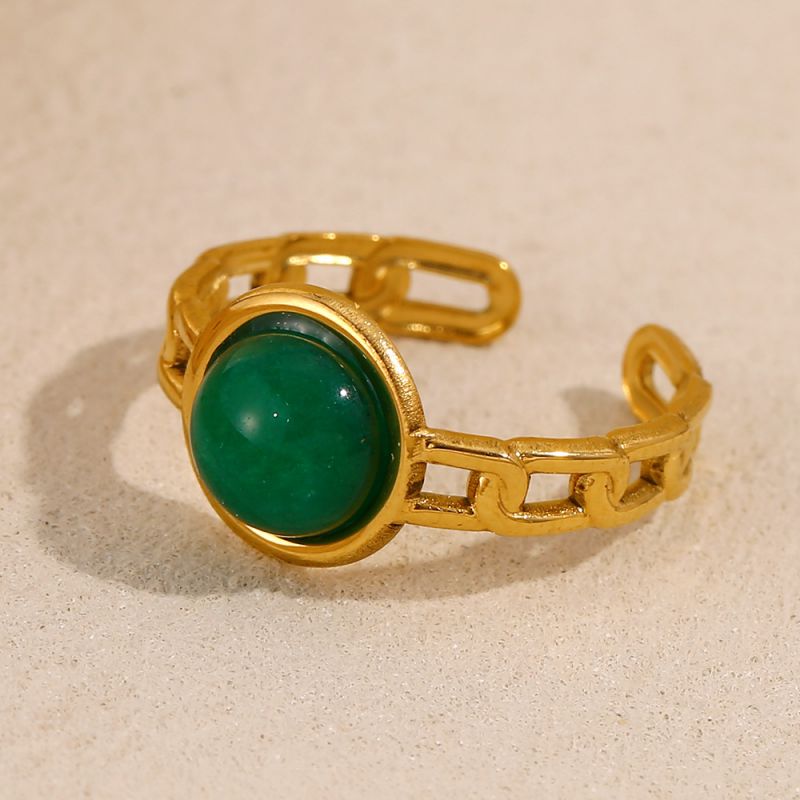 Emerald Chain Open Ring-gold Stainless Steel Round Ring