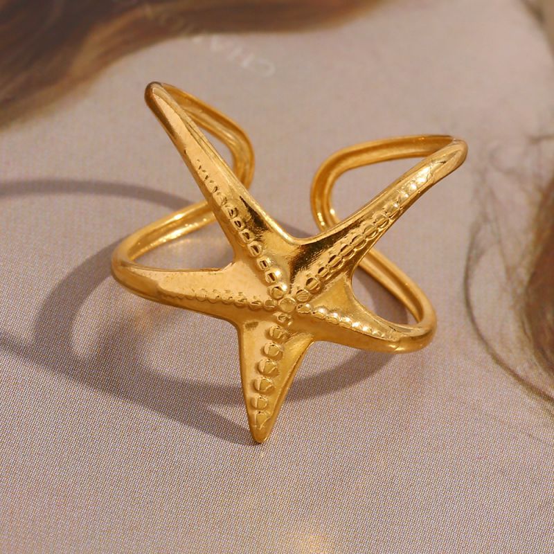 Starfish Open Ring-gold Stainless Steel Starfish Ring