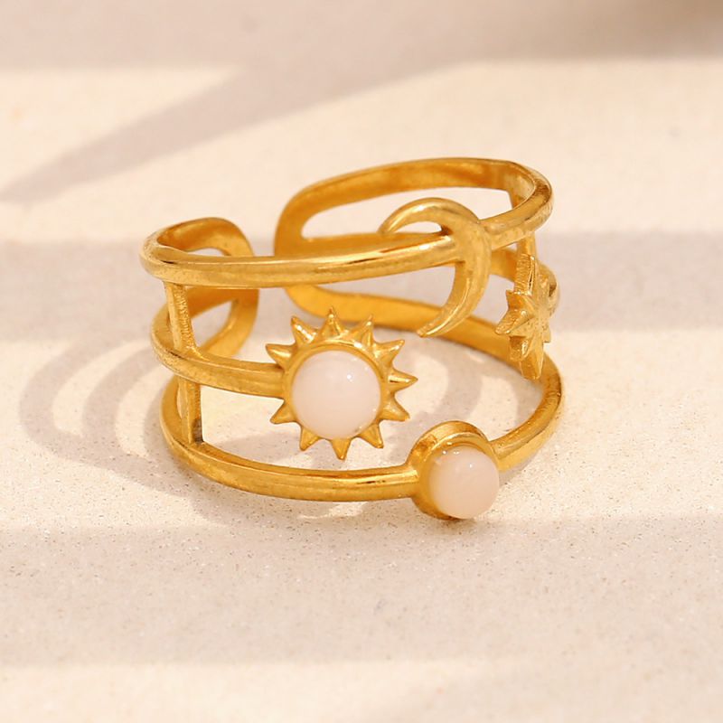 Moon And Sun Open Ring-gold Stainless Steel Moon Sun Open Ring