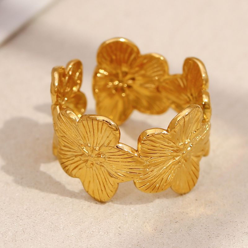 Flower Open Ring-gold Stainless Steel Flower Ring