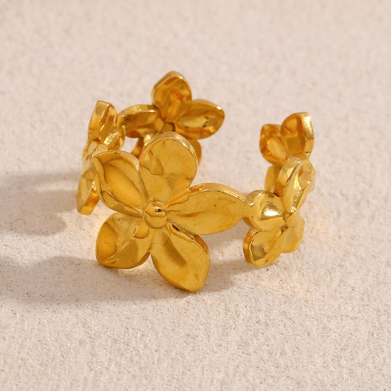 Flower Open Ring-gold Stainless Steel Flower Ring