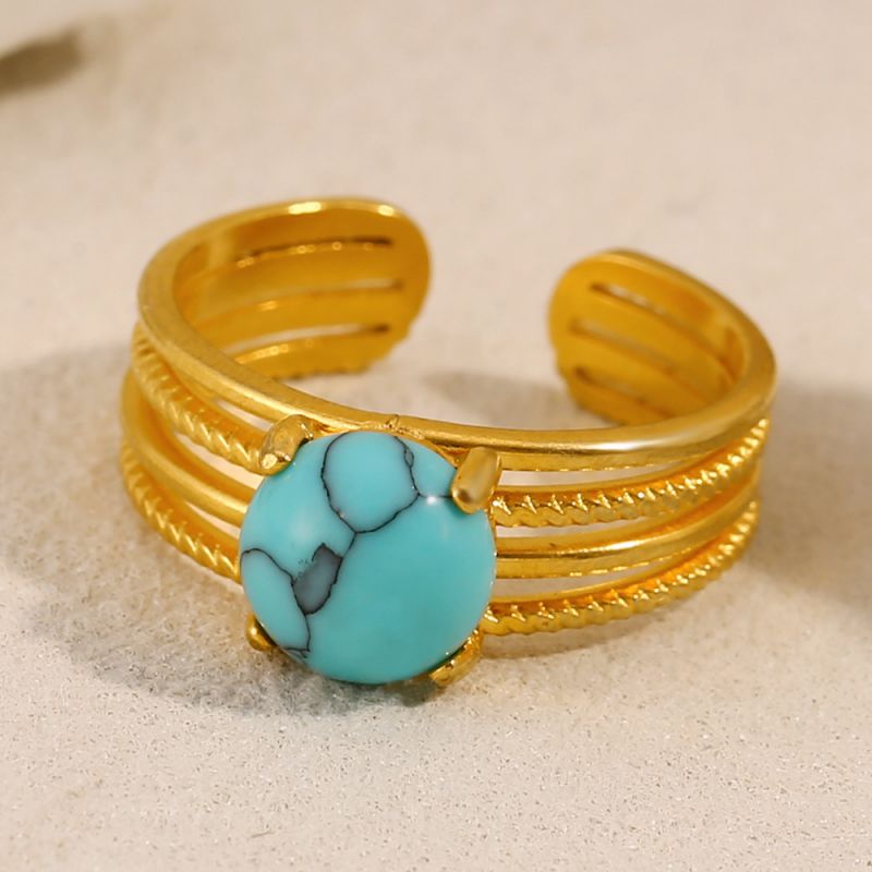 Half Circle Turquoise Ring - Gold Stainless Steel Half Round Turquoise Ring