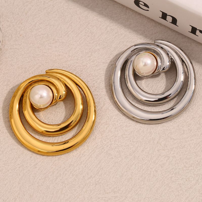 Wave Pearl Brooch-gold Stainless Steel Wave Pearl Brooch