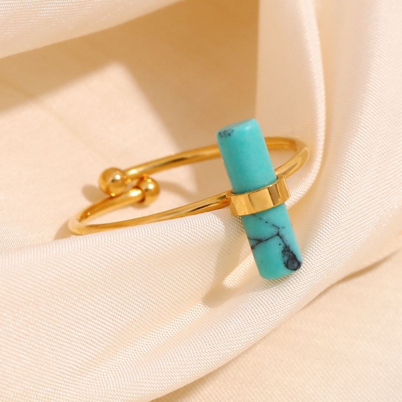 Round Stick Blue Turquoise Open Ring-gold Stainless Steel Baton Blue Turquoise Ring