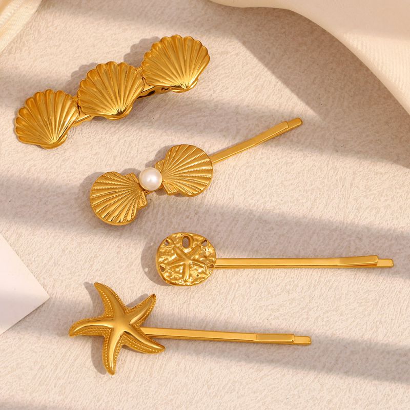 Starfish Fossil Hairpin - Gold Stainless Steel Gold-plated Starfish Scallop Hairpin