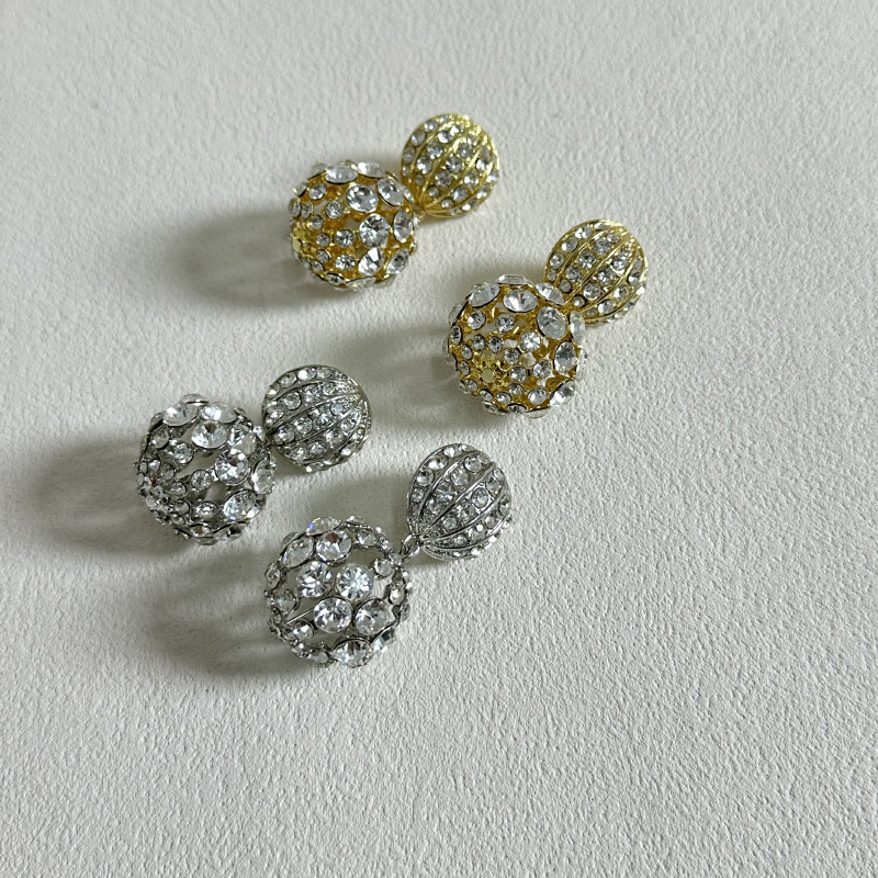 Silver Pair Three-dimensional Hollow Ball Earrings