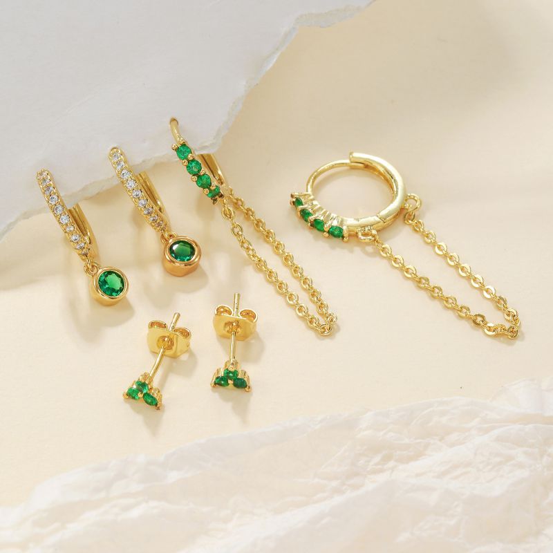 Gold Gold-plated Copper And Diamond Geometric Earring Set