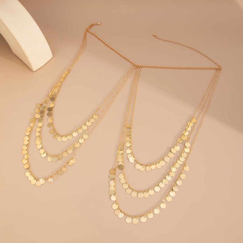 Gold Metal Disc Multi-layered Body Chain