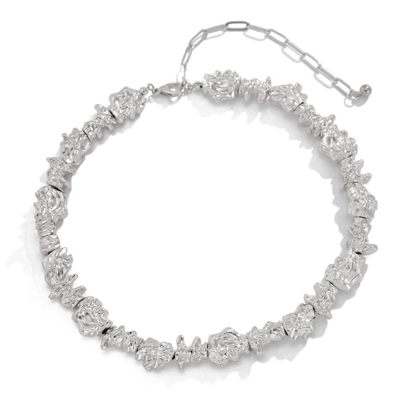 01 Gold Collar Wrinkled Metal Irregular Necklace