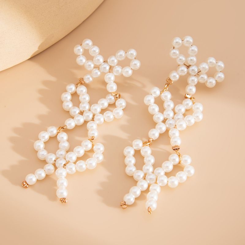 Gold Earrings (pair) Bow Pearl Earrings