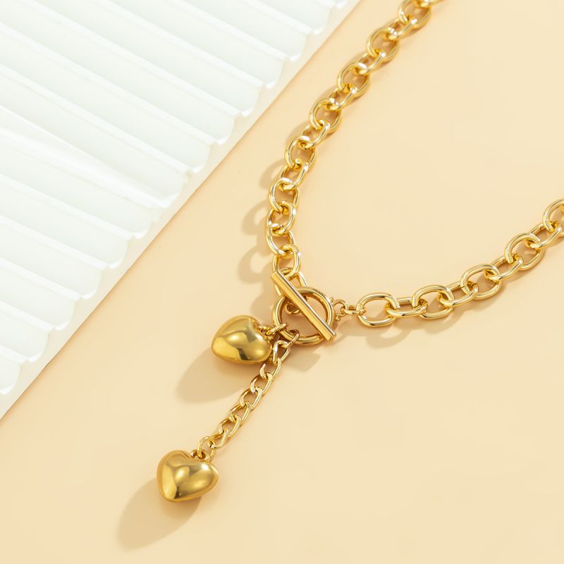 01 Gold Necklace Metal Heart Lock Key Necklace