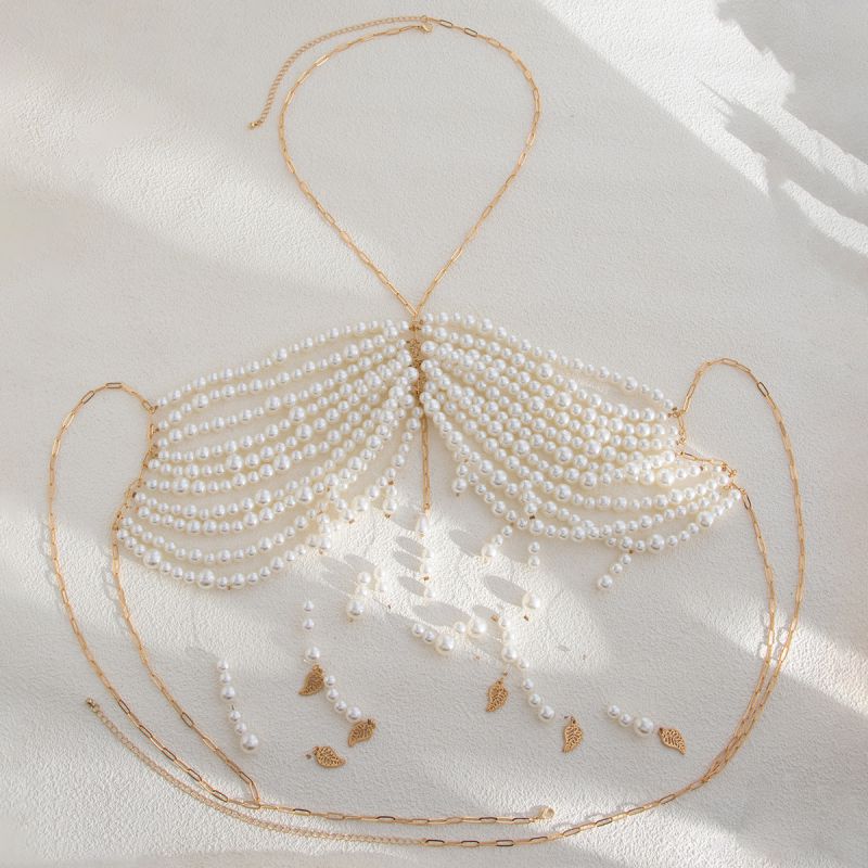 Gold Metal Pearl Beaded Body Necklace