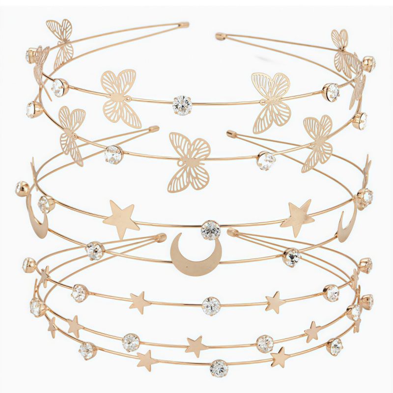 Diadema Multicapa Con Mariposa Diamantes De Imitación Y Estrellas De Metal