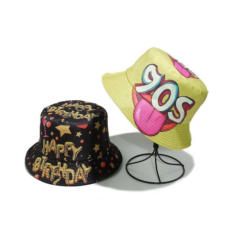 Happy Birthday Polyester Printed Bucket Hat