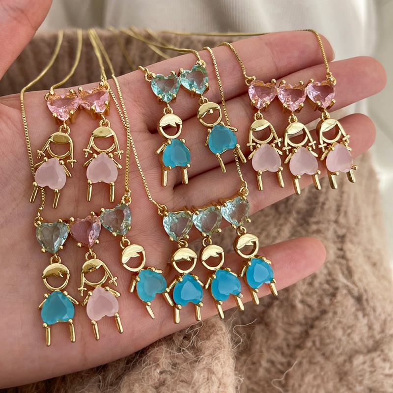 Color Copper Inlaid Zircon Love Necklace For Boys And Girls