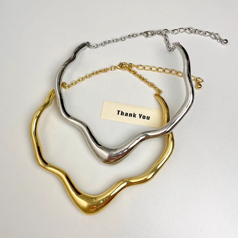 Gold Collar Irregular Smooth Metal Wave Open Collar