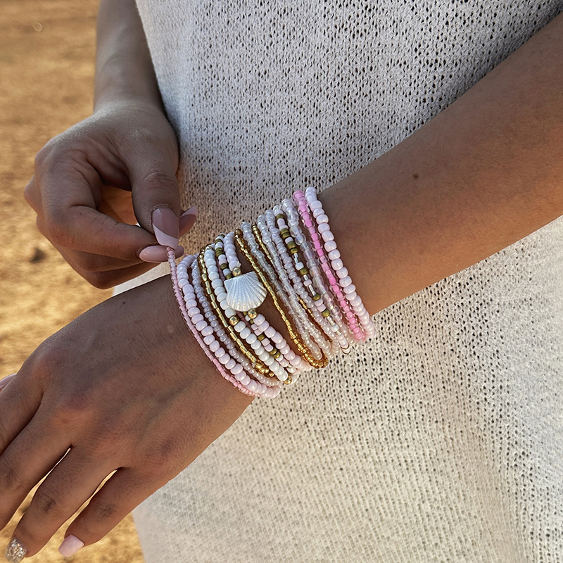 Blue Colorful Rice Beads Shell Bracelet Set