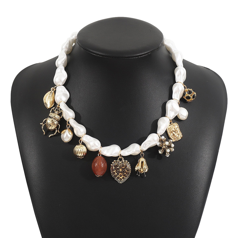 Necklace 1 Pearl Beaded Diamond Heart Insect Necklace