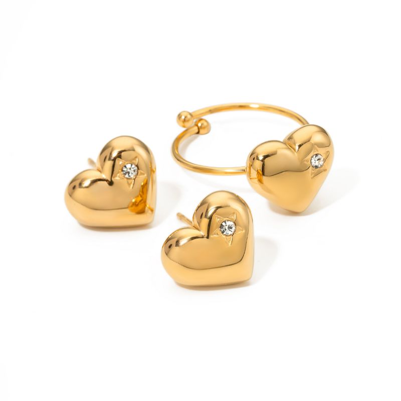Anillo De Acero Inoxidable Con Forma De Corazón De Diamantes