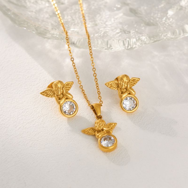 Pendientes De Ángel Con Diamantes De Acero Y Titanio