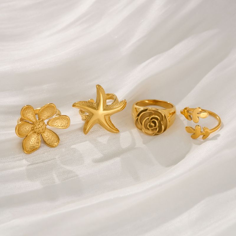 Anillo De Flor De Acero De Titanio