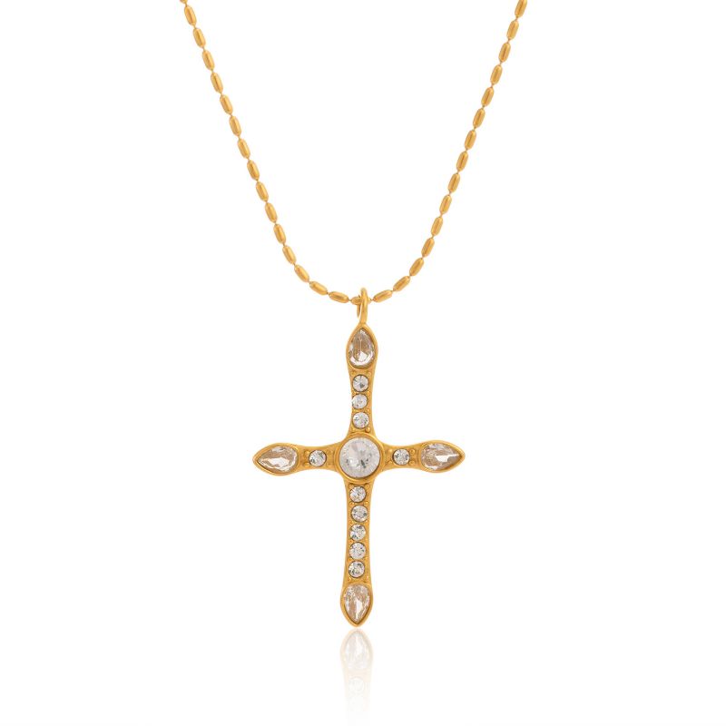Collar De Cruz De Diamantes De Acero De Titanio
