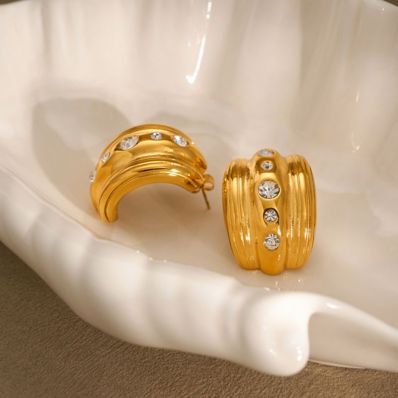 Pendientes Geométricos De Acero De Titanio Con Diamantes