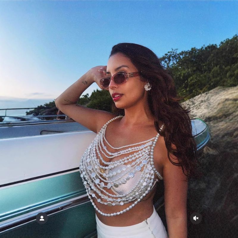 Collar De Cuerpo Con Cuello Halter Y Cuentas De Perlas Multicapa