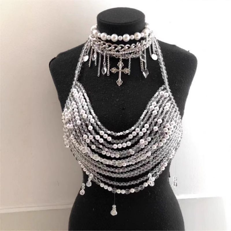 Cadena Corporal Con Cuello Halter Y Cuentas De Varias Capas