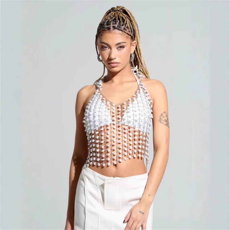 Cadena Para El Cuerpo Con Halter Hueco De Perla De Metal