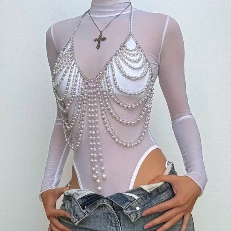 Collar De Cuerpo Halter Con Cuentas De Perlas