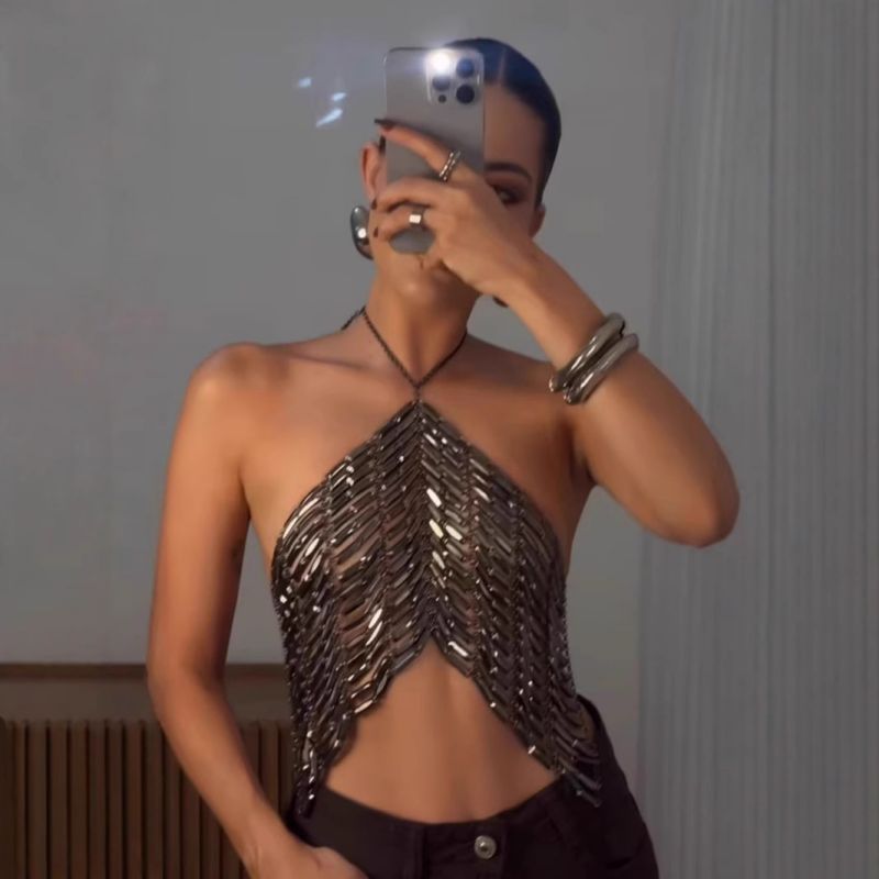 Cadena De Cuerpo Tipo Halter Con Correa Larga De Metal