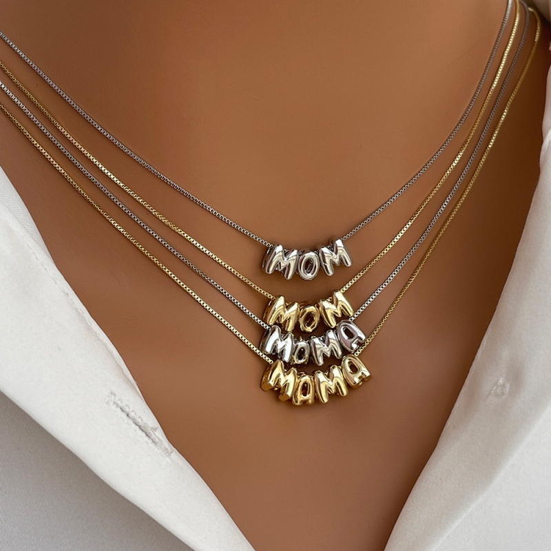 Silver 2 Copper Letter Mom Necklace