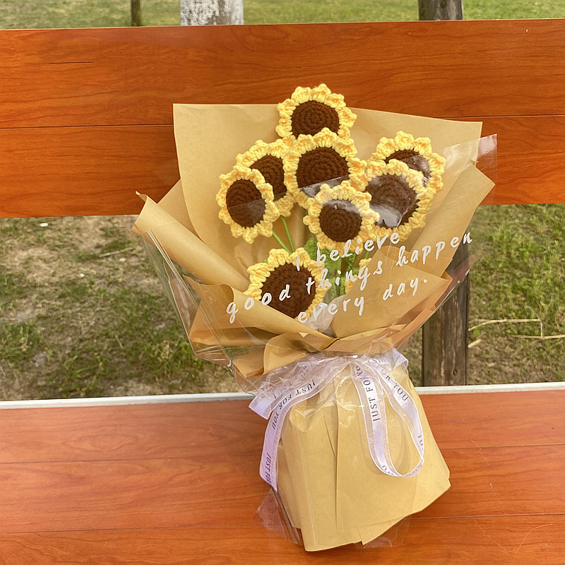 Sunflower Light Yellow Single Finished Product Knitted Flower Bouquet Ornaments