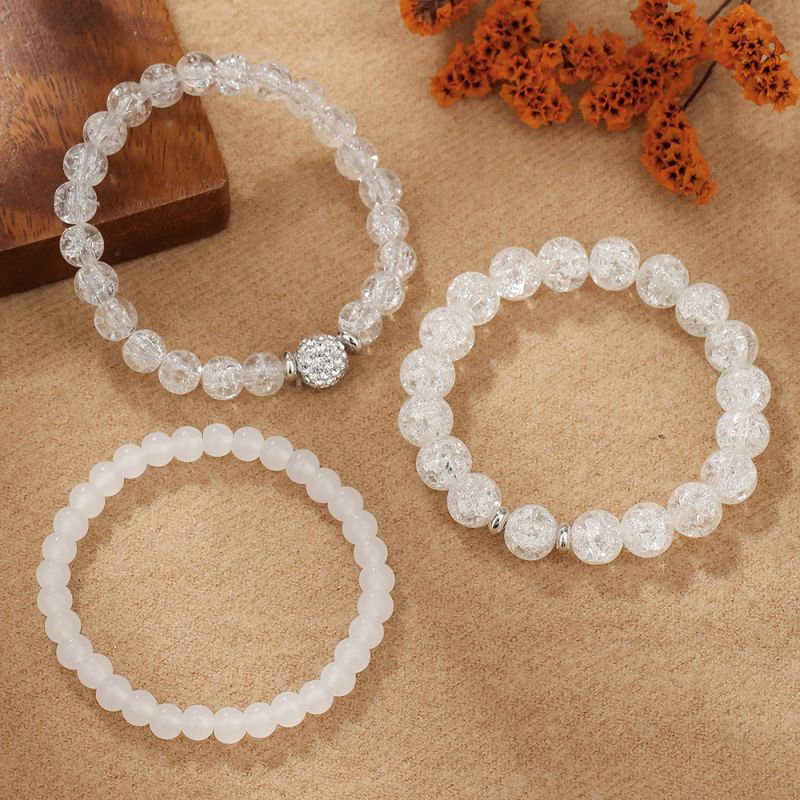 White Acrylic Beaded Bracelet Set