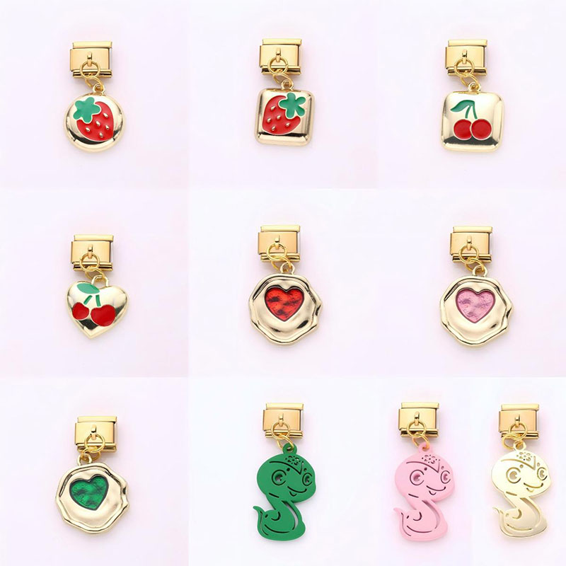 Accesorios Para Módulos Cuadrados Geométricos De Acero Inoxidable Con Diseño De Serpiente De Amor Fresa Y Cereza