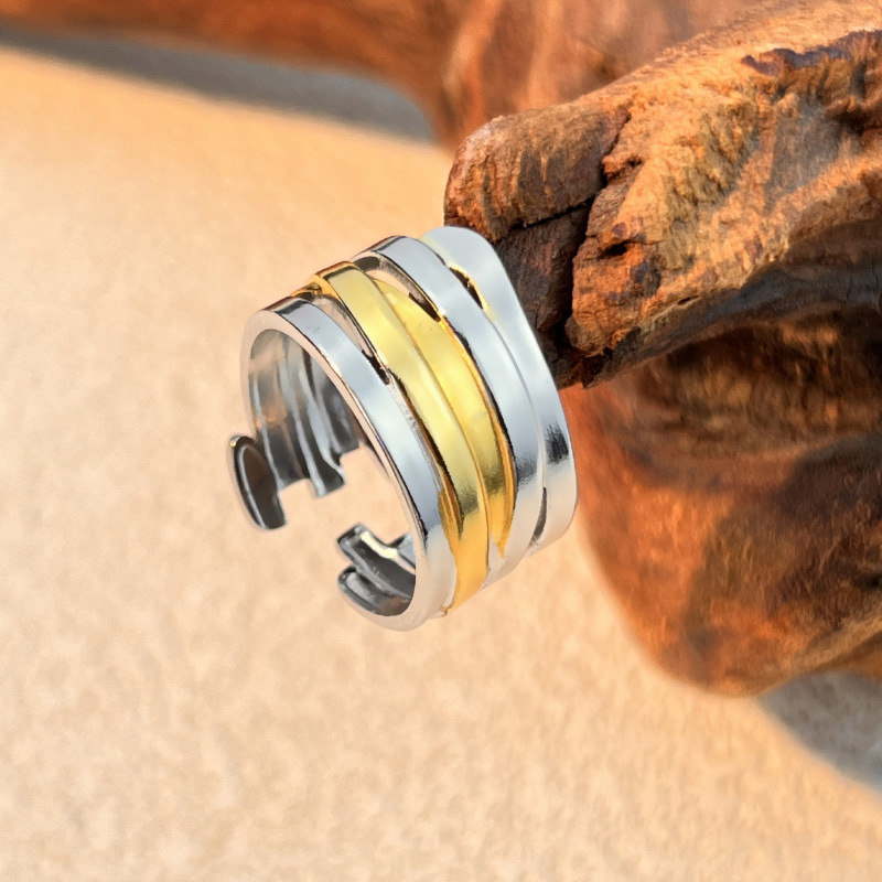 Gold And Silver Stainless Steel Contrast Round Ring