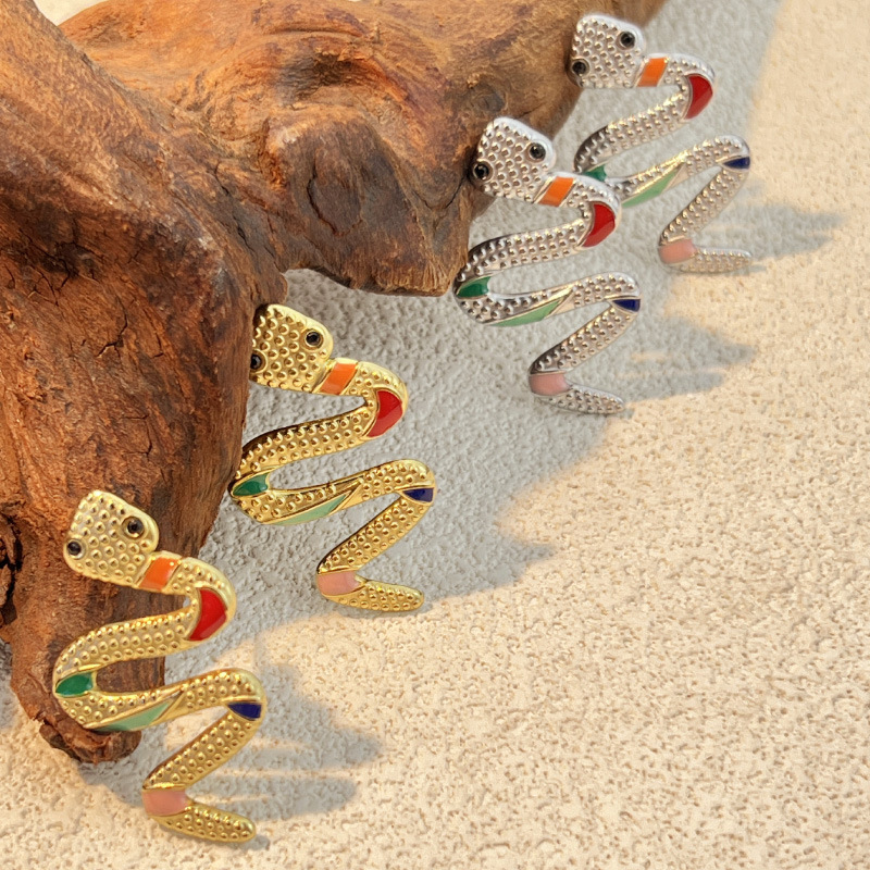 Silver Stainless Steel Snake Earrings