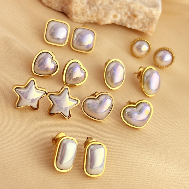 Square Stainless Steel Pearl Earrings