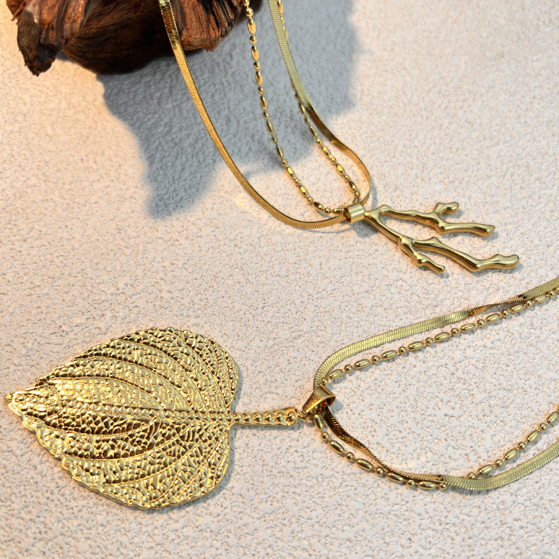 Gold Stainless Steel Maple Leaf Double Necklace